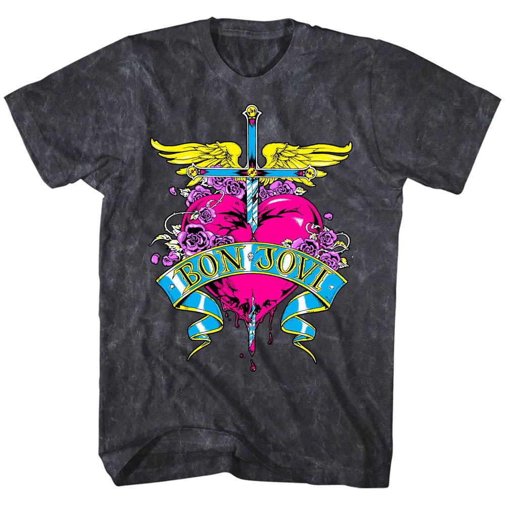BON JOVI ボンジョヴィ - HEART LOGO / ミネラルウォッシュ / Tシャツ / メンズ - PGS